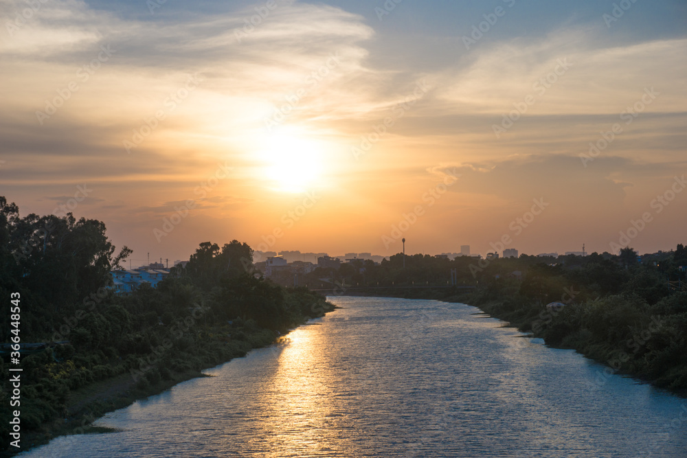 Golden sunset over the river