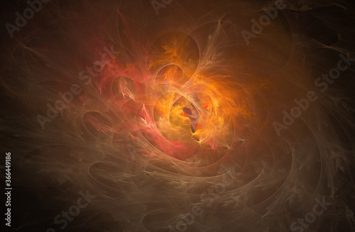 Fractals, abstract fire in vortex motion with sparks and flame patterns photo