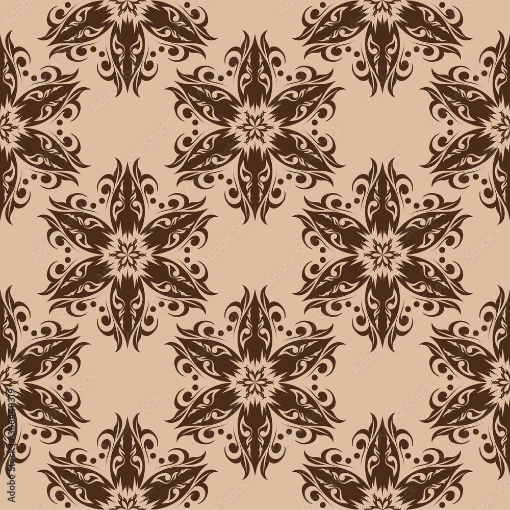 Fototapeta premium Floral seamless pattern. Brown design on beige background