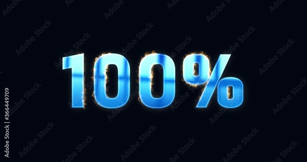 100 Percent. Electric lightning text. Burning Logo reveal animation on black background. High quality 4k footage