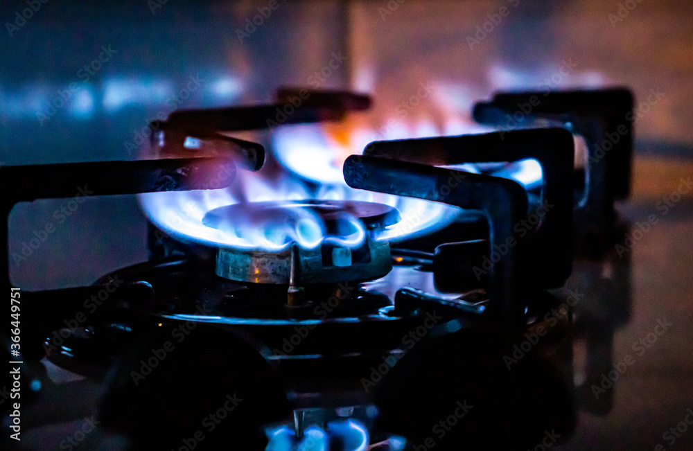 Gas stove burning blue flames on gas cooker Stock Photo Adobe Stock