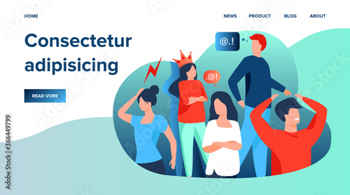 Group of people with problem behavior. Arrogant, angry, bored, selfish, proud man and woman failing in communication. Vector illustration for society, social skills concept