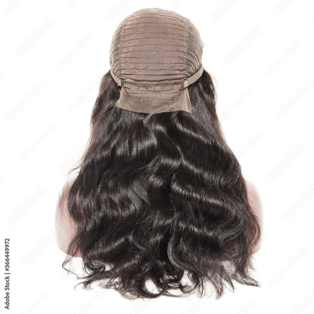 body wavy black human hair weft wigs on a fake model Stock Photo | Adobe  Stock