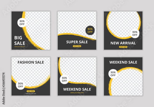 Editable template post for instagram and social media ad. web banner ads for promotion design with yellow and black color. 