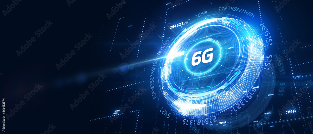 The concept of 6G network, high-speed mobile Internet, new generation networks. Business, modern technology, internet and networking concept. 3D illustration.