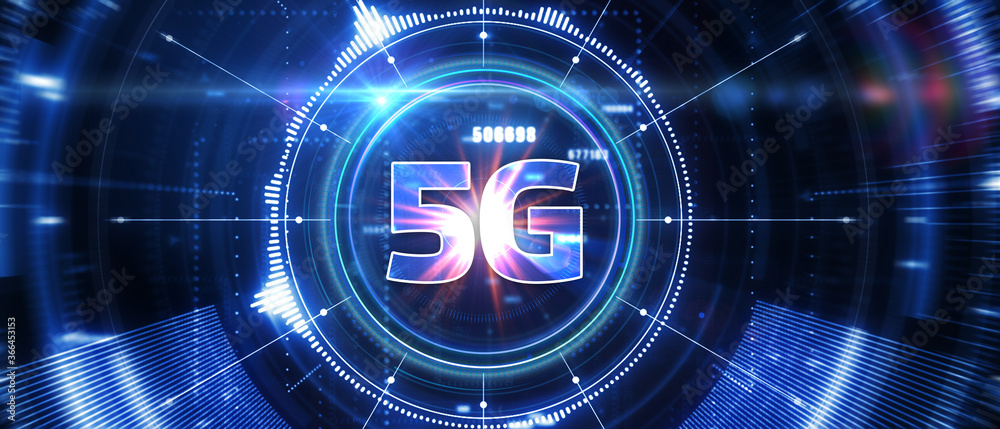 The concept of 5G network, high-speed mobile Internet, new generation networks. Business, modern technology, internet and networking concept. 3D illustration.