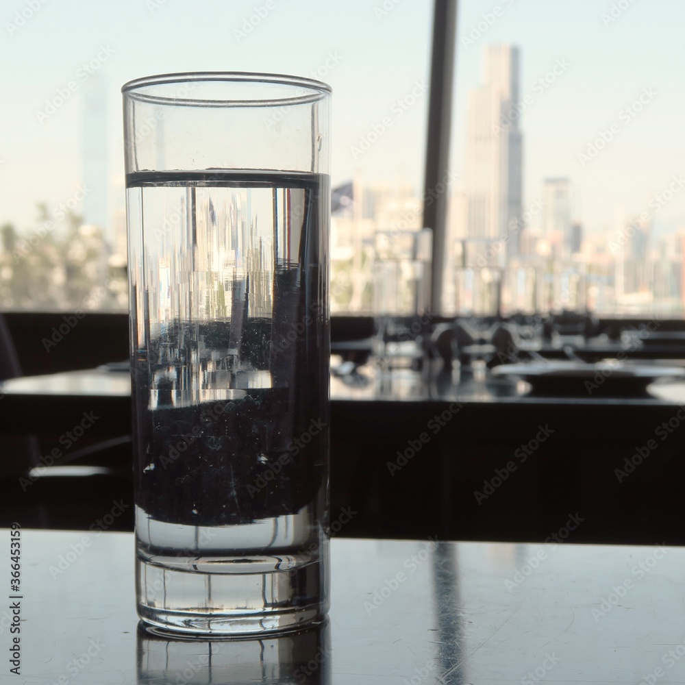 Glasses of water on dinning table during buffet Glasses of water on dinning table during buffet