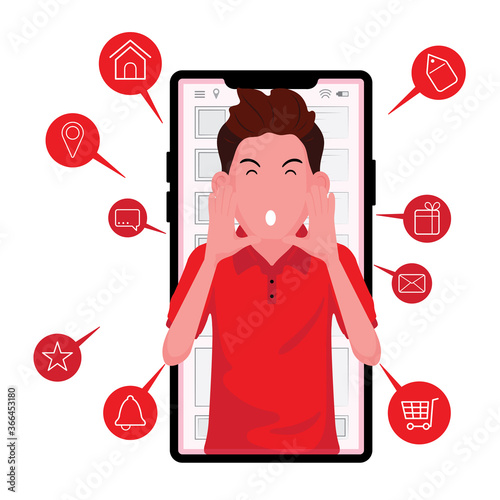 A man in red announce the news from phone