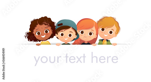 Group of kids smiling. School children template. Children Kids baby faces. Portrait of classmates.
