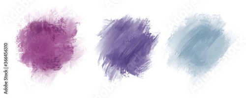 Set of watercolor spots on a white background. Design element, background for advertising, text. Blue, lavender, purple blurred spots