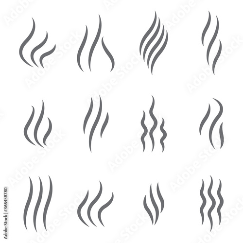 Steam icon set isolated on white background. Collection of steam icon for design template, smell sign, heat logo and smoke symbol. Smell and steam icon. Heat logo set