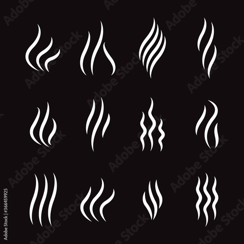 Steam icon set isolated on white background. Collection of steam icon for design template, smell sign, heat logo and smoke symbol. Smell and steam icon. Heat logo set
