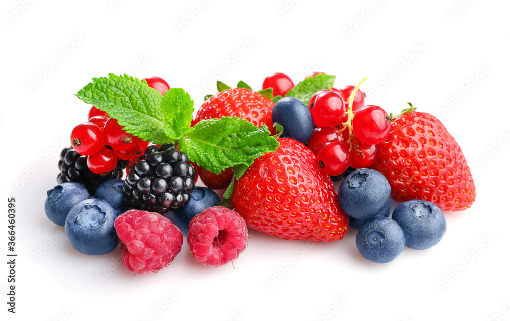 Pile of assorted wild fresh berries isolated on white background. Pile of assorted wild fresh berries isolated on white background.