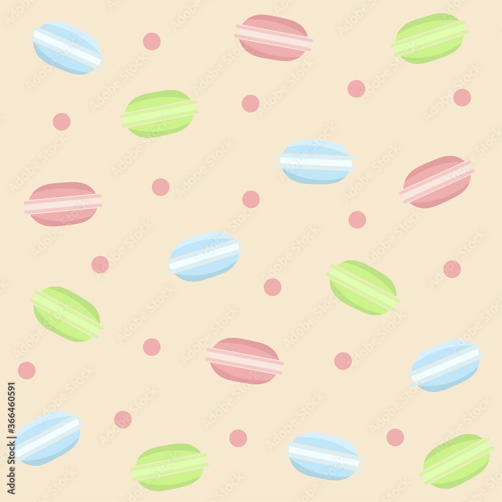 Macaroon pattern vector. Sweet background