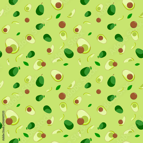 Fototapeta Naklejka Na Ścianę i Meble -  Fruit seamless pattern, Avocado on green wallpaper.