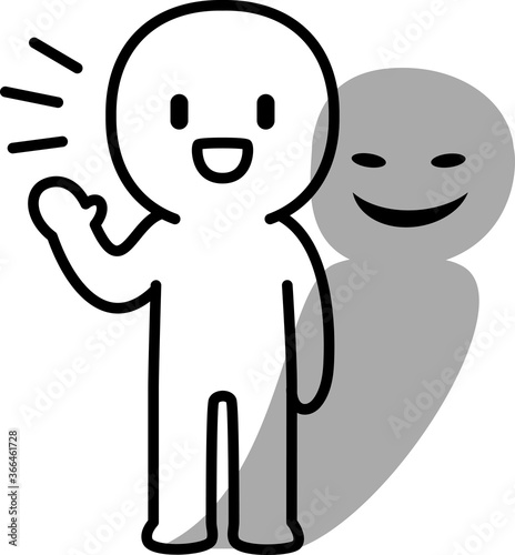 笑顔で話す人物とニヤニヤ笑う影、嘘吐き
