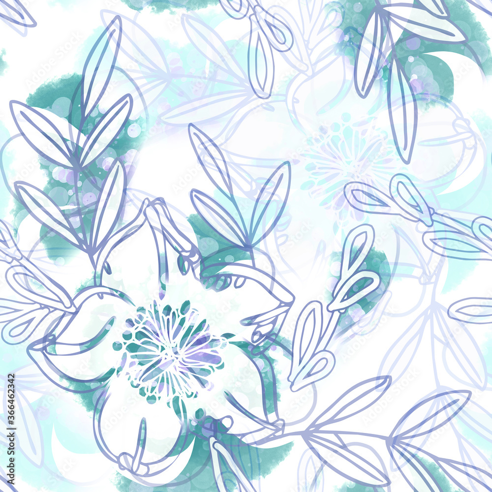 Floral Seamless Pattern. Hand Painted Background with Drawn Flowers. Floral Seamless Pattern. Hand Painted Background with Drawn Flowers.
