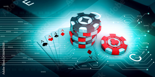 Online rummy playing. 3d illustration.