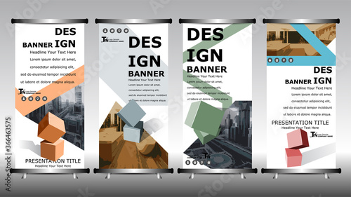 Roll up banner stand brochure flyer vertical template design. Set of vector banners with place for photo.