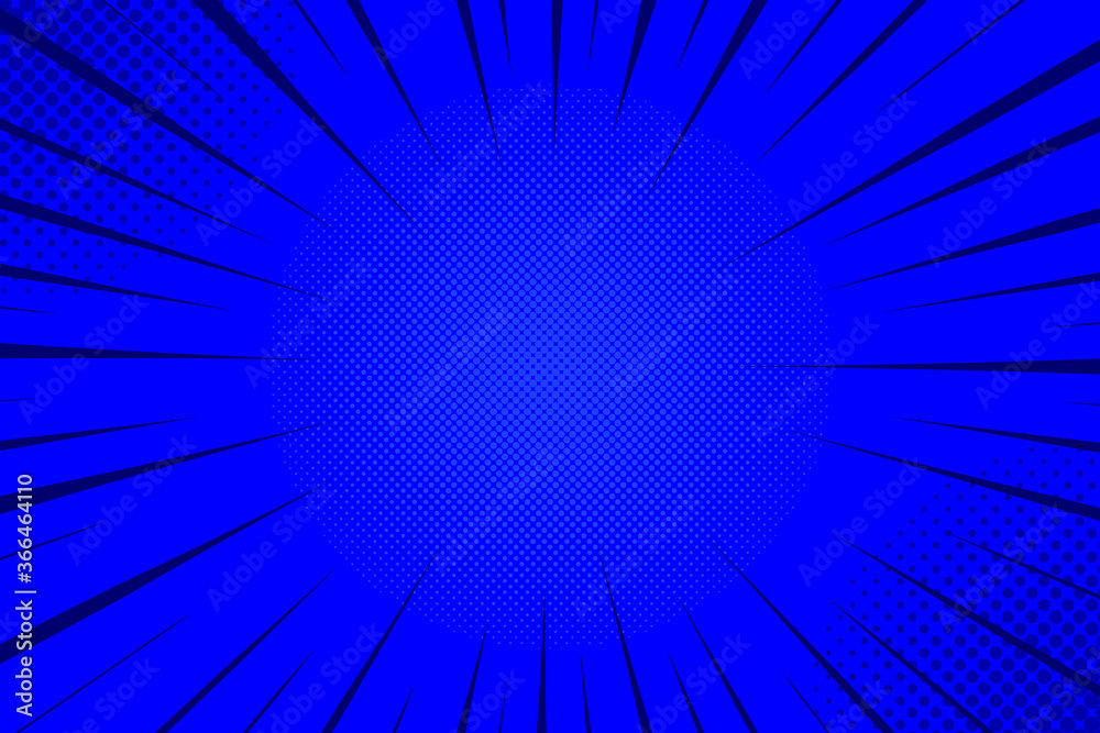 Comic Light Rays Blue Blue comics rays background with halftones. Vector backdrop ...