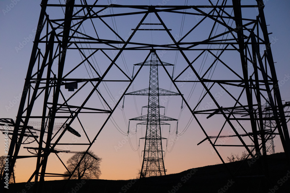 Through the pylon in the evening sky