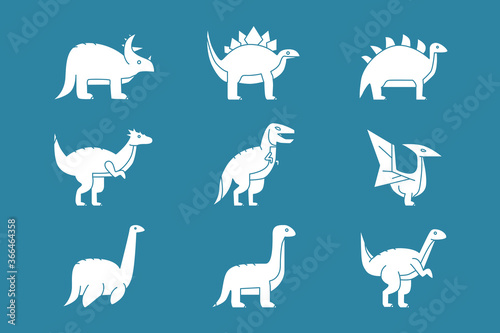 Dinosaurs Icons set - Vector silhouettes of triceratops  stegosaurus  tyrannosaurus and other animals of the Jurassic period for the site or interface