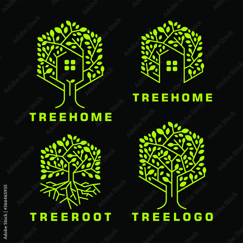 hexagon house tree root logo icon Stock Vector | Adobe Stock