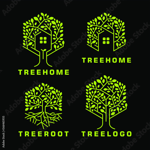 hexagon house tree root logo icon