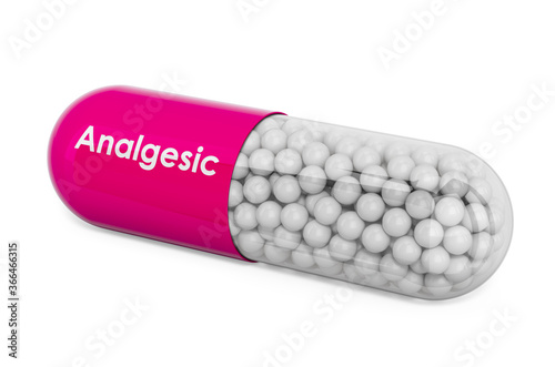 Analgesic Drug, capsule with analgesic. 3D rendering