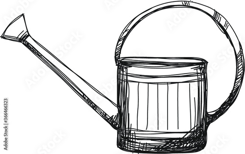 Watering can vintage, hand drawn design, vector