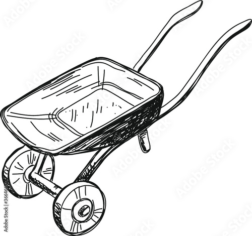 Gardening tool, hand drawn rake, vector