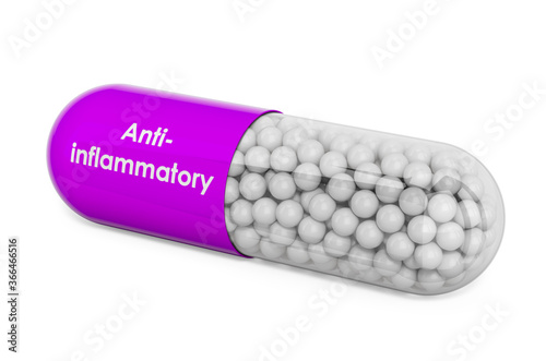 Anti-inflammatory Drug, capsule with anti-inflammatory. 3D rendering