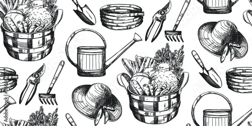 Garden equipment pattern, vector