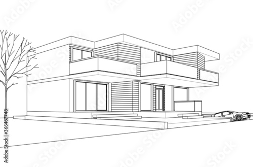 house architectural sketch 3d illustration