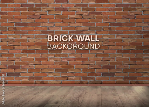 Room with brown brick wall and wooden floor, background. Vector illustration