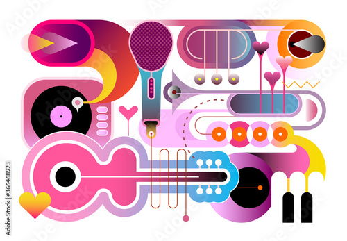 Abstract musical composition, vector illustration. Gradient effect design of different musical instruments isolated on a white background. 