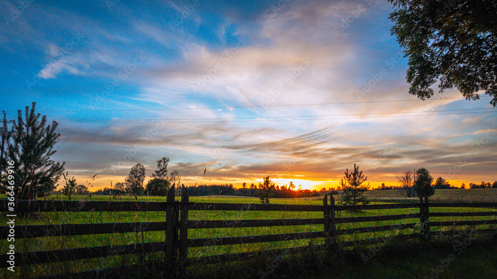 Sunset landscape of southern Estonia
