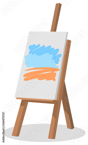 Wooden easel with canvas vector, drawing and creative artistic activity. Hobby of artist, creating new artworks and masterpieces, painting with lush colors abstract work flat style illustration