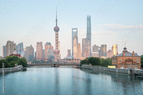 Shanghai skyline and Waibaidu bridge  China