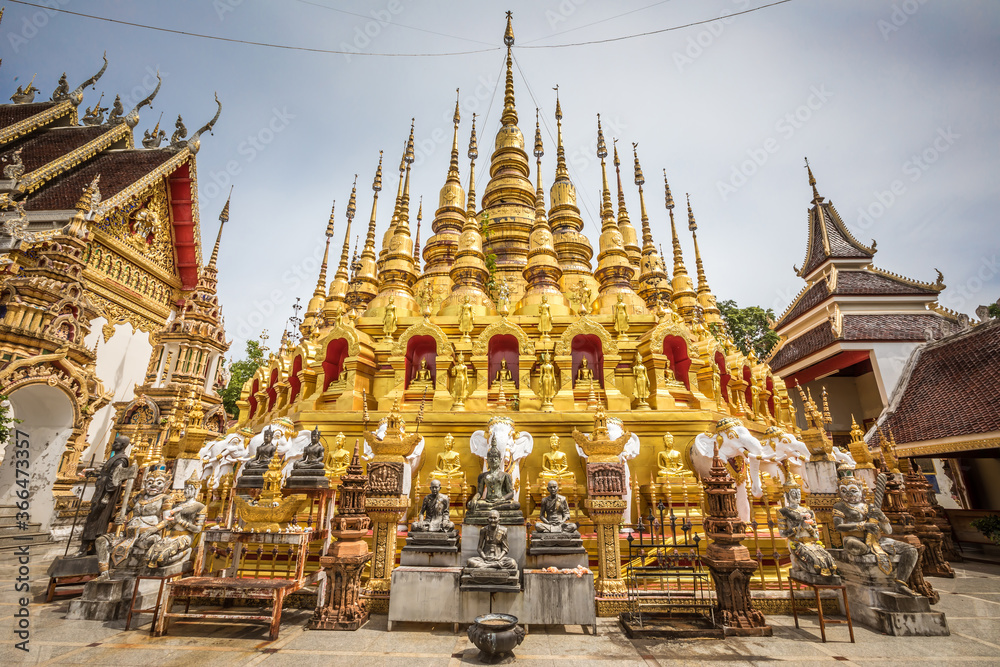 Fototapeta premium Wat phra that suthon mongkol keeree in aerial view, Phrea province, Thailand.