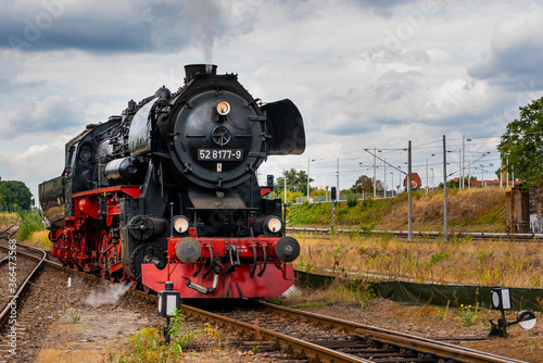 Steam Locomotive, german Steam Locomotive, Steam Locomotive and big Clouds in Background