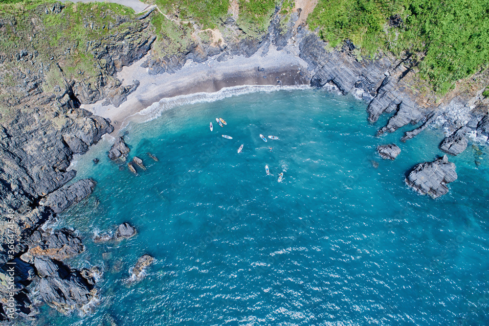 Naklejka premium Glass Beach Aerial Photography - Glass Beach of Nanfangao with blue ocean birds eye view use the drone photography on sunny day, shot in Nanfangao of Suao Township, Yilan, Taiwan.