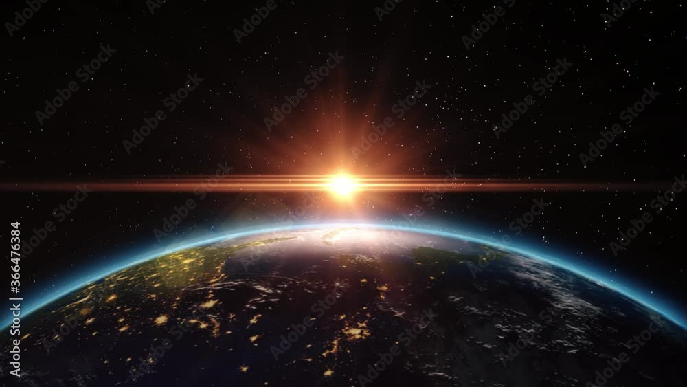 Sunrise view from space on Planet Earth. High detailed 4k 3D Render animation. Elements of this image furnished by NASA Sunrise view from space on Planet Earth. High detailed 4k 3D Render animation. Elements of this image furnished by NASA
