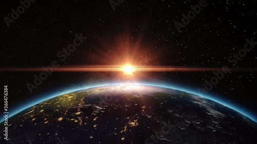 Sunrise view from space on Planet Earth. High detailed 4k 3D Render animation. Elements of this image furnished by NASA