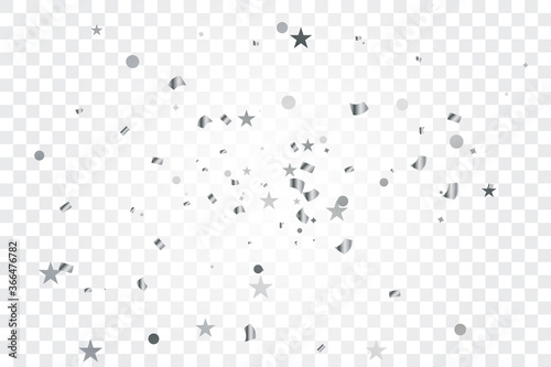 Luxury Silver Confetti On Transparent Background. Celebration & Party. Grand Opening. Vector Illustration