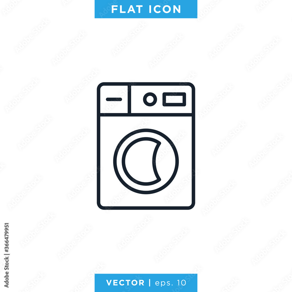 Washing Machine Icon Vector Design Template. Editable Stroke.