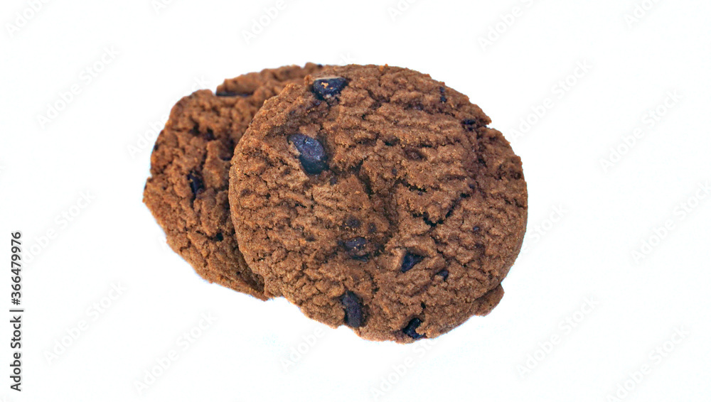 Top view two piece of chocolate chips isolated on white background , homemade dessert concept. Top view two piece of chocolate chips isolated on white background , homemade dessert concept.