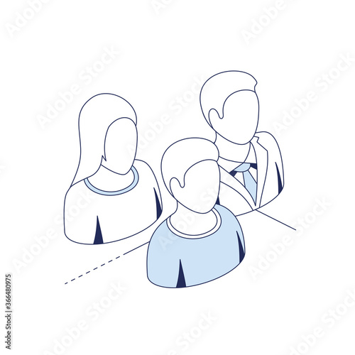Staff work people. Vector 3d line isometric, color web icons set, new flat style. Creative illustration, idea for infographics.