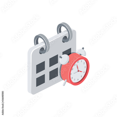 Calendar time clock. Vector 3d isometric, color web icons set, new flat style. Creative illustration, idea for infographics.