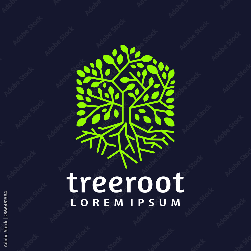 hexagon tree root logo icon Stock Vector | Adobe Stock